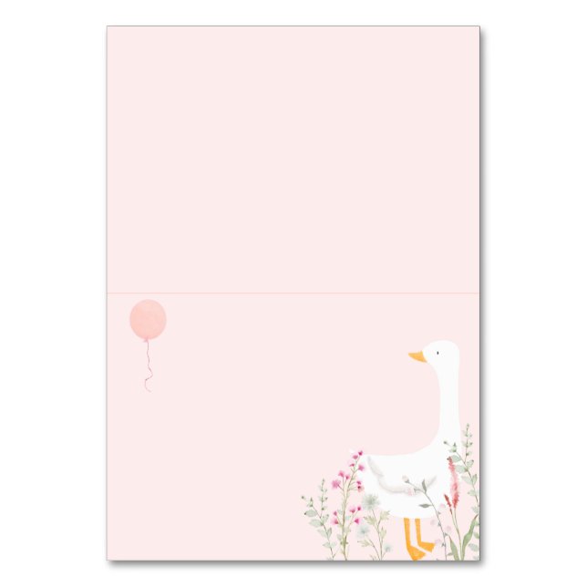 Ett Fånig Gåse Rosa Girls 1:a födelsedagsvisitkort Bordsnummer (Framsidan)