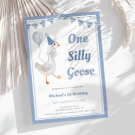 Ett Fånig Goose Blue Boy 1:a födelsedagen Inbjudningar