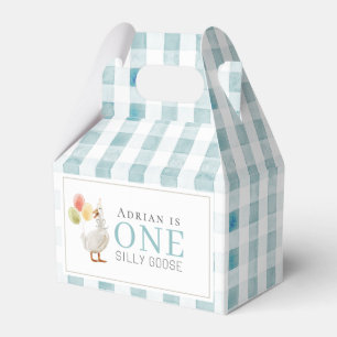 Ett Fånig Goose Blue Gingham 1:a födelsedagen Presentaskar
