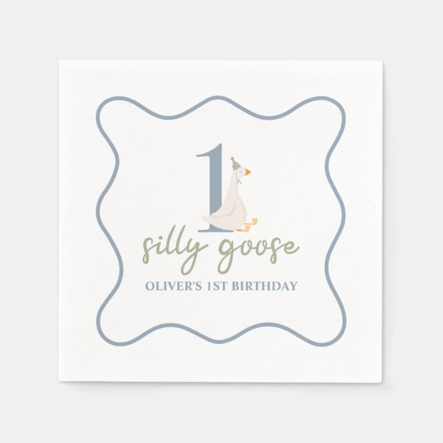 Ett Fånig Goose blue och grönt Pappersservett (Framsidan)