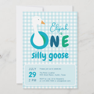 Ett Fånig Goose Blue Play Boy 1 Birthday Party Inbjudningar