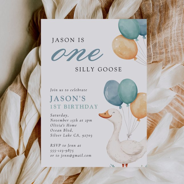 Ett Fånig Goose Boy 1:a födelsedagen Party Inbjudningar (Skapare uppladdad)