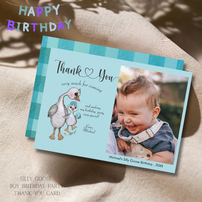 Ett Fånig Goose Boy's Photo Tackyou Card Tack Kort (One Silly Goose Boy's Photo Thank You Card)