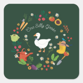 Ett Fånig Goose Farmer Garden Theme Grönt Fyrkantigt Klistermärke