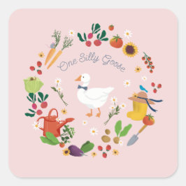 Ett Fånig Goose Farmer Garden Theme Rosa Fyrkantigt Klistermärke
