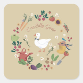 Ett Fånig Goose Farmer Garden Theme Tan Fyrkantigt Klistermärke