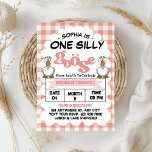 Ett Fånig Goose Funny Cute Girl 1 Birthday Party<br><div class="desc">Den här charmerande inbjudan till One Fånig Goose Funny Cute Girl 1st Birthday Party är designad för att fira din lilla milstolpe med stollig och glädje. Inbjudan innehåller en lekfull grafik av en fånig gåva och ger en fin ton för festligheterna. Den är utformad med vibrerande färg och engagerande typsnitt...</div>