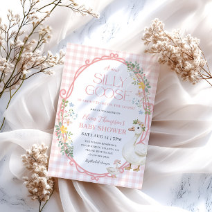 Ett Fånig Goose Girl Baby Shower Rosa Gingham Inbjudningar
