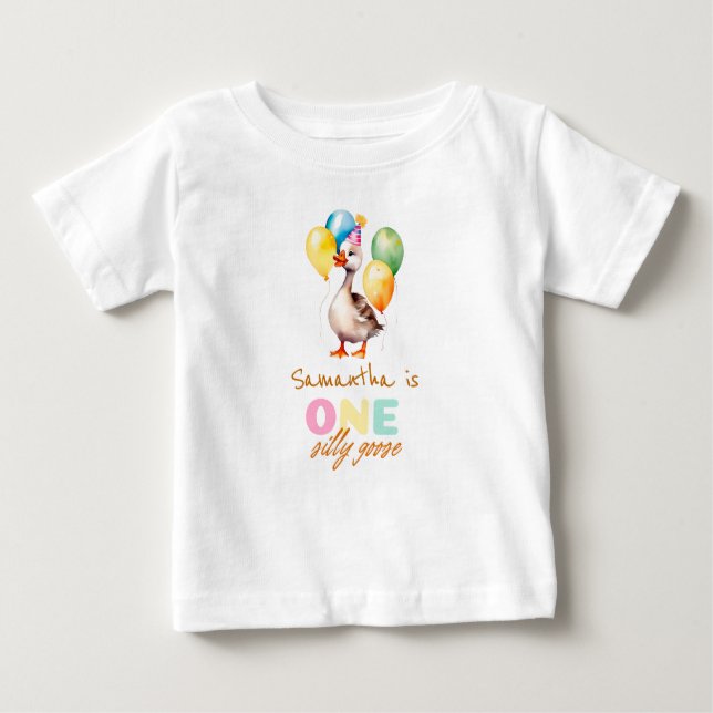 Ett Fånig Goose Girl Rosa 1:a födelsedagen T Shirt (Framsida)