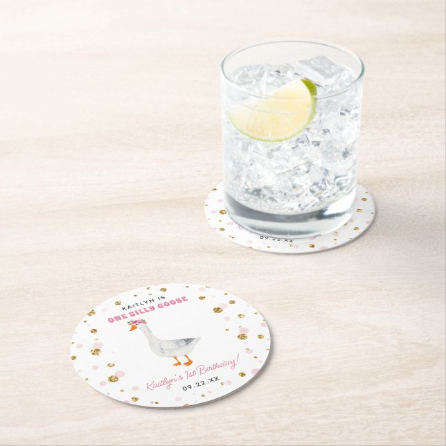 Ett Fånig Goose Girls 1:a födelsedag Party Underlägg Papper Rund (Insitu)