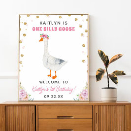 Ett Fånig Goose Girls 1:a födelsedag Party Välkomm Poster
