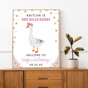 Ett Fånig Goose Girls 1:a födelsedag Party Välkomm Poster
