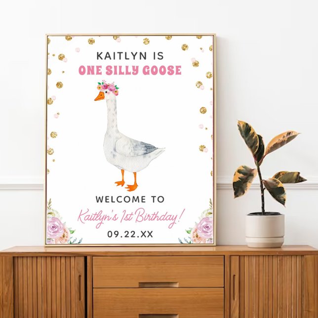 Ett Fånig Goose Girls 1:a födelsedag Party Välkomm Poster (Skapare uppladdad)