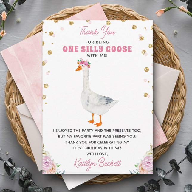 Ett Fånig Goose Girls 1:a födelsedag Tack Kort (Skapare uppladdad)