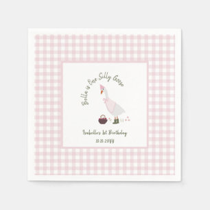 Ett Fånig Goose Girls Rosa Gingham 1:a födelsedage Pappersservett