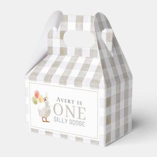 Ett Fånig Goose Greige Gingham 1:a födelsedagen Presentaskar