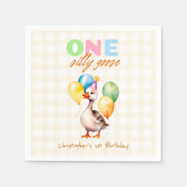 Ett Fånig Goose Gult Gender Neutral Gingham Pappersservett