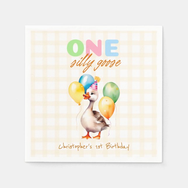 Ett Fånig Goose Gult Gender Neutral Gingham Pappersservett (Framsidan)