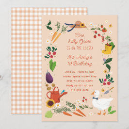 Ett Fånig Goose Peach Farmer Garden Theme Birthday Inbjudningar