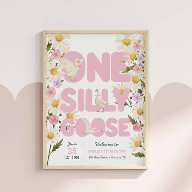 Ett Fånig Goose | Rosa Blommigt Girls 1:a födelsed Poster (Skapare uppladdad)