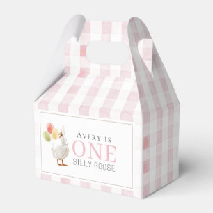 Ett Fånig Goose Rosa Gingham 1:a födelsedagen Presentaskar