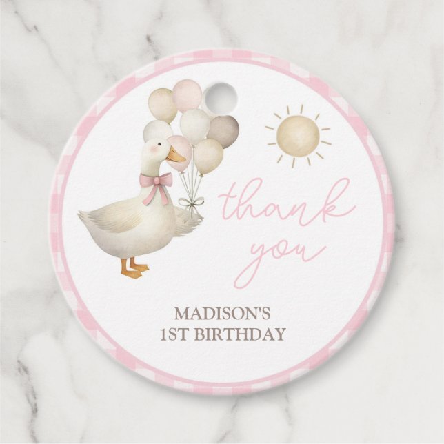 ETT Fånig Goose, Rosa Gingham, Retro Gåvor Etiketter (Framsida)