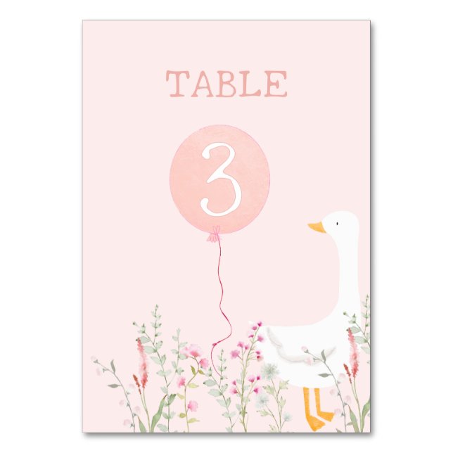 Ett Fånig Goose Rosa Girls 1:a födelsedag Bordsnummer (Baksidan)