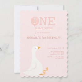Ett Fånig Goose Rosa Girls 1:a födelsedag Inbjudningar