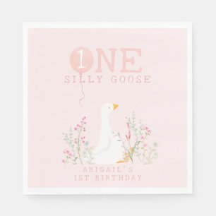 Ett Fånig Goose Rosa Girls 1:a födelsedag Pappersservett