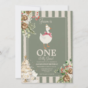 Ett Fånig Goose Winter Grey Gräs 1:a födelsedagen Inbjudningar