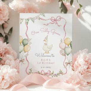 Ett Fånig hälsar Rosa Bow Girl 1:a födelsedagen vä Poster