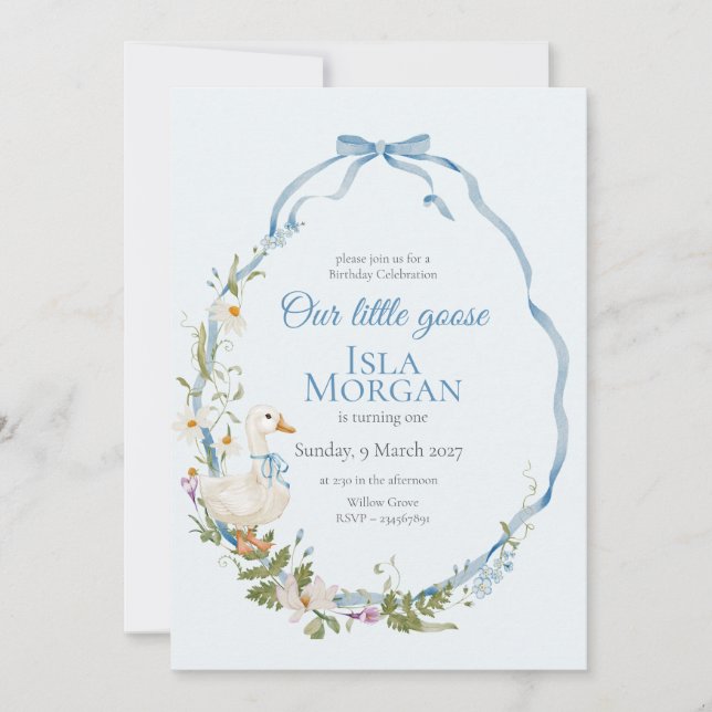 Ett Fånig Little Goose Birthday Watercolor Inbjudningar (Framsida)