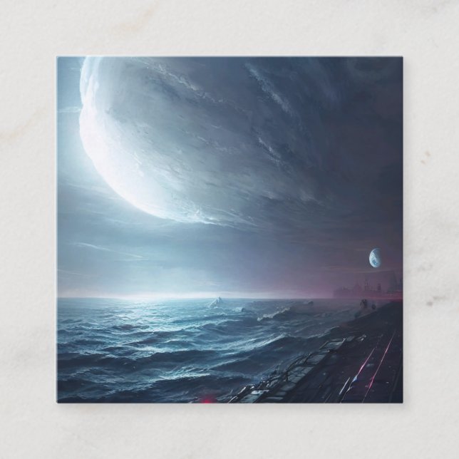 Ett fantastiskt ställe med stort glansande måne fyrkantigt visitkort (Framsida)