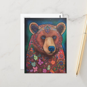 Ett färgat Blommigt Bear Vykort