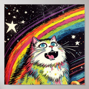 Ett färgat flytande katt i rymden poster