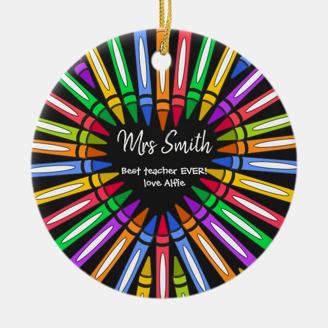 Ett färgat tack till din lärare, stort hjärtkräk julgransprydnad keramik (Framsidan)