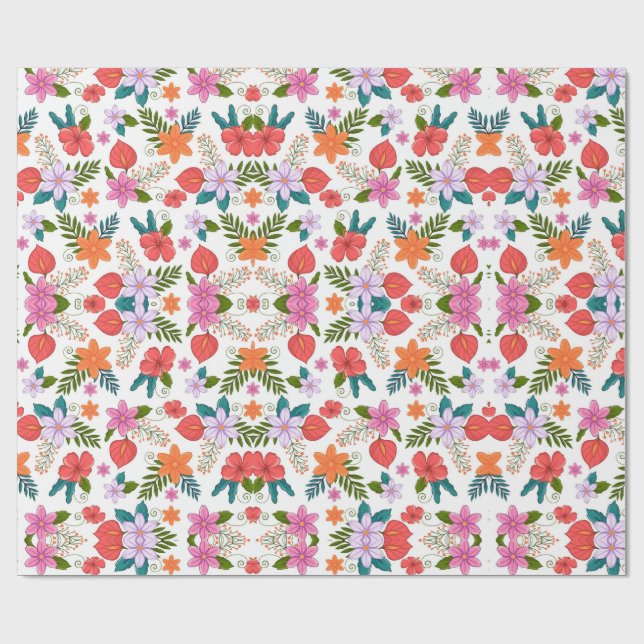 Ett färggrant blomsterinpackningspapper med livful presentpapper (Platt)