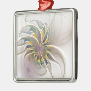 Ett färglöst fraktalt ornament. Abstrakt Flower ar Julgransprydnad Metall