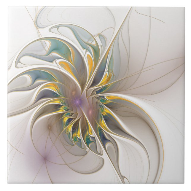 Ett färglöst fraktalt ornament. Abstrakt Flower ar Kakelplatta (Framsidan)