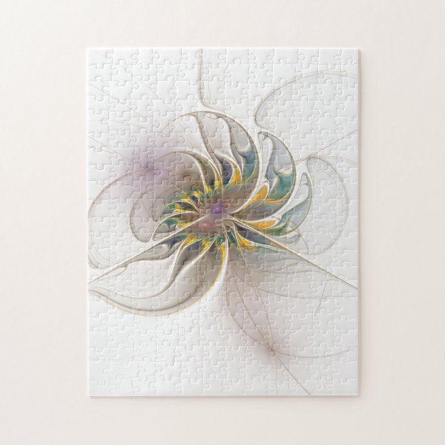 Ett färglöst fraktalt ornament. Abstrakt Flower ar Pussel (Vertikal)