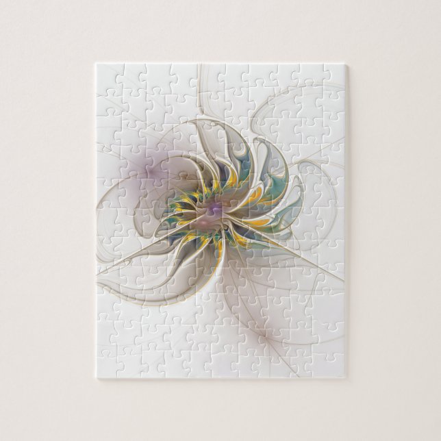 Ett färglöst fraktalt ornament. Abstrakt Flower ar Pussel (Vertikal)