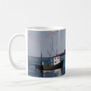 Ett fartyg på hamnen kaffemugg