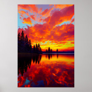 Ett Fiery Himlar som reflekteras i Sjö Poster