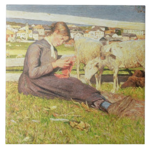 Ett flickahandarbete, 1888 (olja på kanfas) kakelplatta