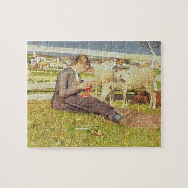 Ett flickahandarbete, 1888 (olja på kanfas) pussel (Horisontell)