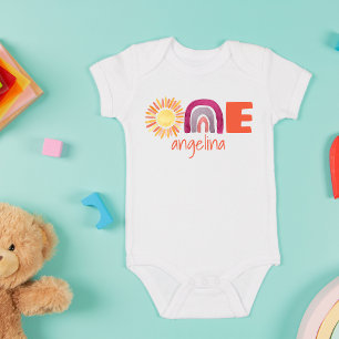 Ett första födelsedag Baby Boho Rainbow med Namn T Shirt