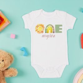 Ett första födelsedag Baby Boho Rainbow Namn Baby T Shirt
