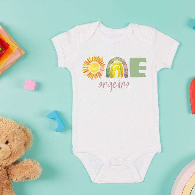 Ett första födelsedag Baby Boho Rainbow Namn Baby T Shirt (Skapare uppladdad)