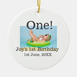 Ett första födelsedagfoto, modernt lägg till namn julgransprydnad keramik