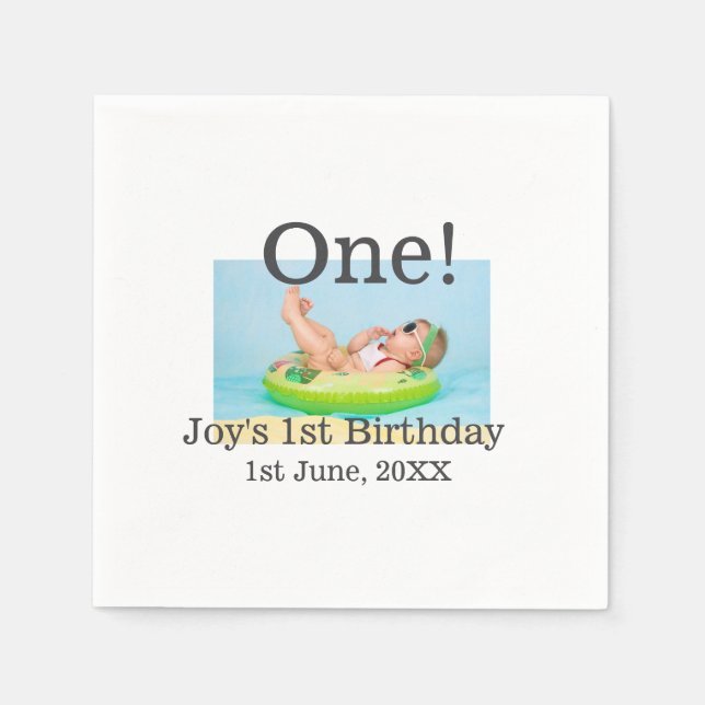 Ett första födelsedagfoto, modernt lägg till namn pappersservett (Framsidan)